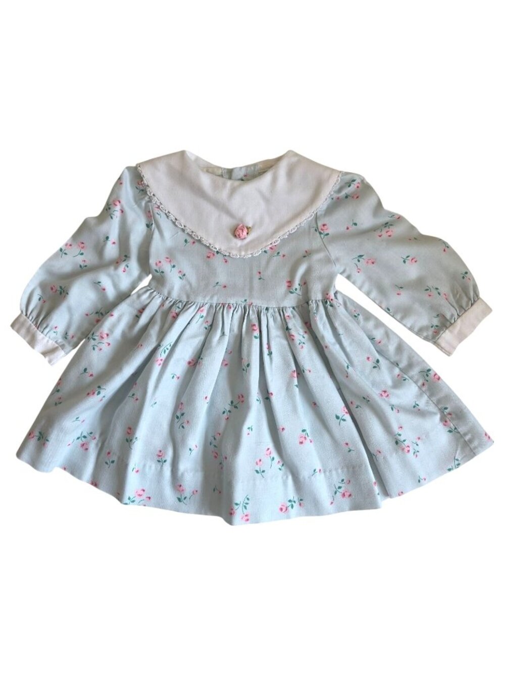Vtg Rare Editions Size 2? Blue Floral Baby Dress Peter Pan Collar Cottage Core